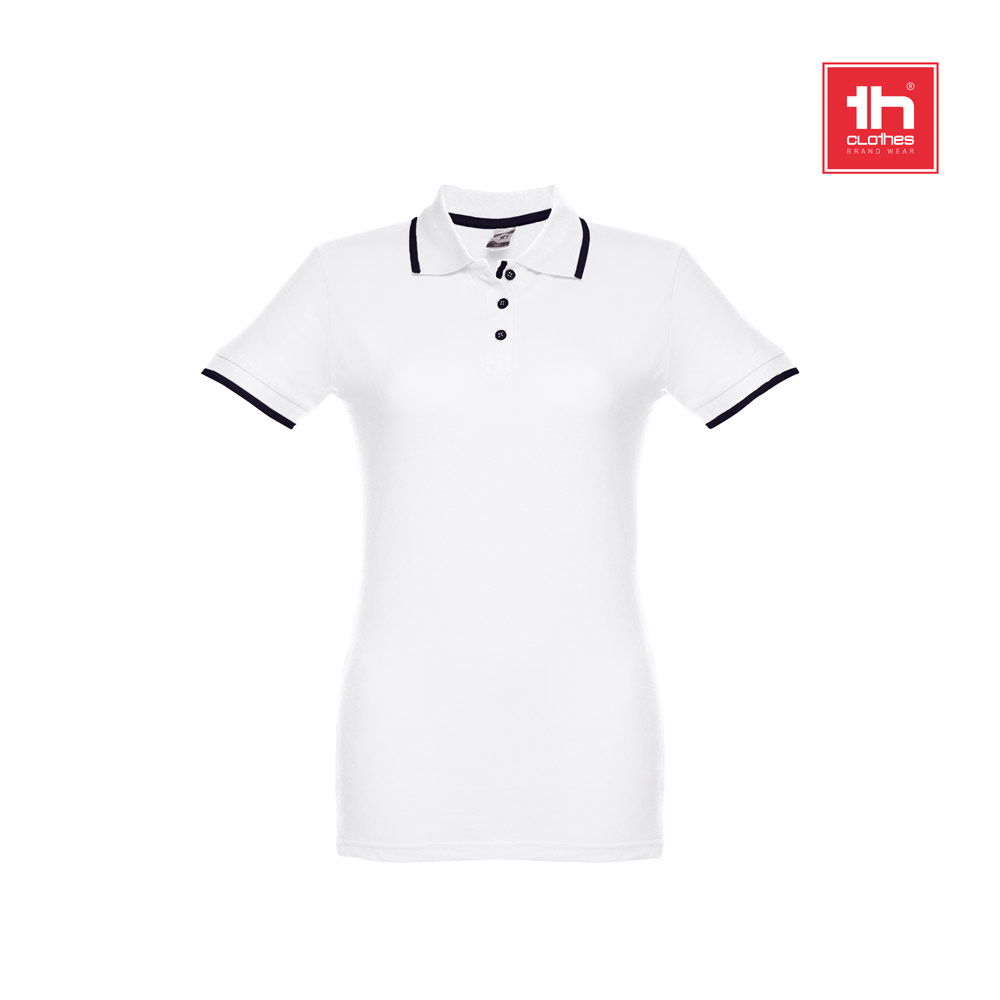 30138_set THC ROME WOMEN WH. Women's Polo Shirt with contrast colour trim and buttons - Image 1