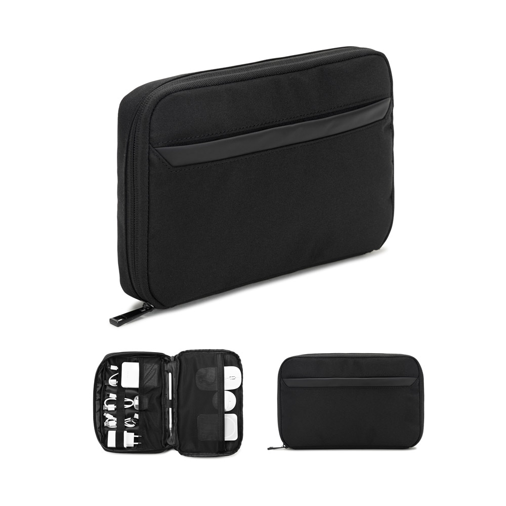 92570_set YANGON. Spacious organiser bag for tech accessories in twill with water-repellent coating and 600D recycled polyester - Image 1