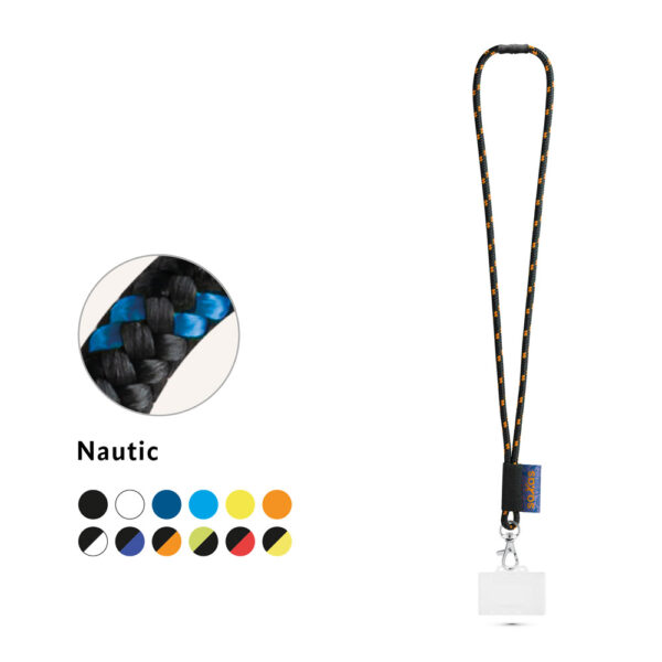 BRIDPORT. SET Lanyard NAUTIC Long (Ø 7 mm) with Hook Trigger Snap 9 mm, safety lock Ø 7 mm and rigid ID badge / card holder 91 x 68 mm